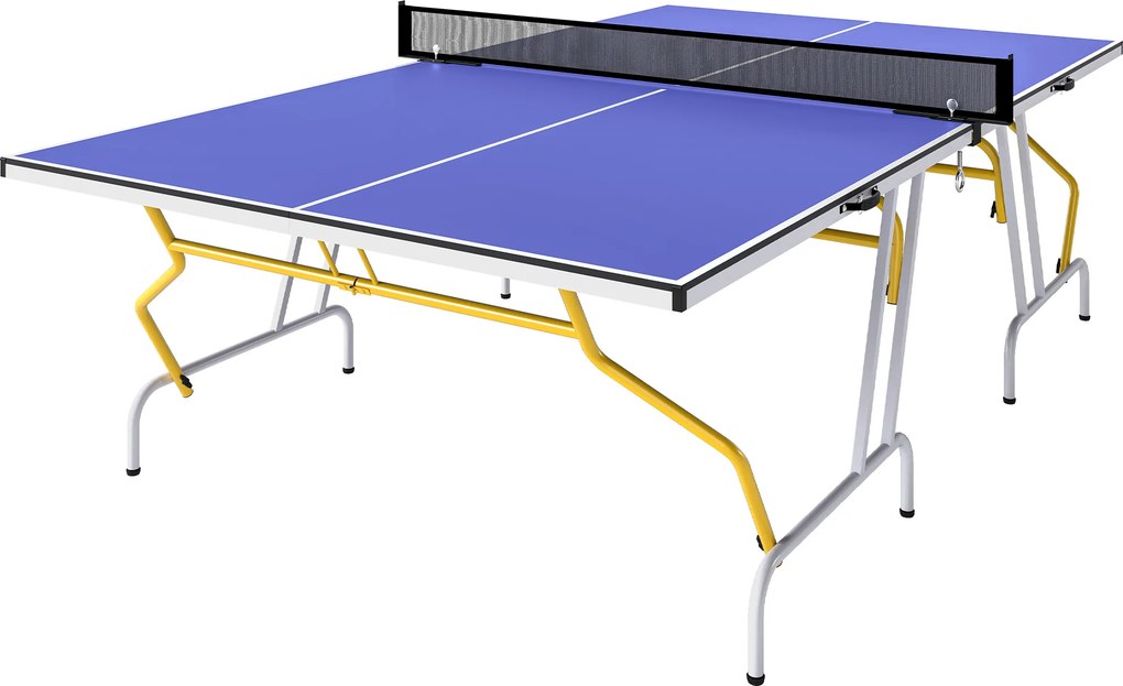 SPORTNOW Stół tenisowy składany z akcesoriami rakietki piłki siatka niebieski 274x152x76 cm | Aosom PL