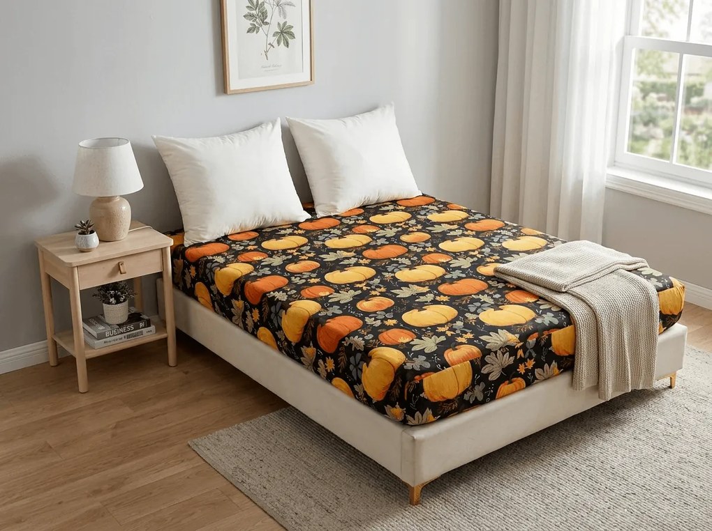 PrzytulneMieszkanie.pl Prześcieradło z mikrofibry ORANGE PUMPKINS kolorowe 90x200 cm
