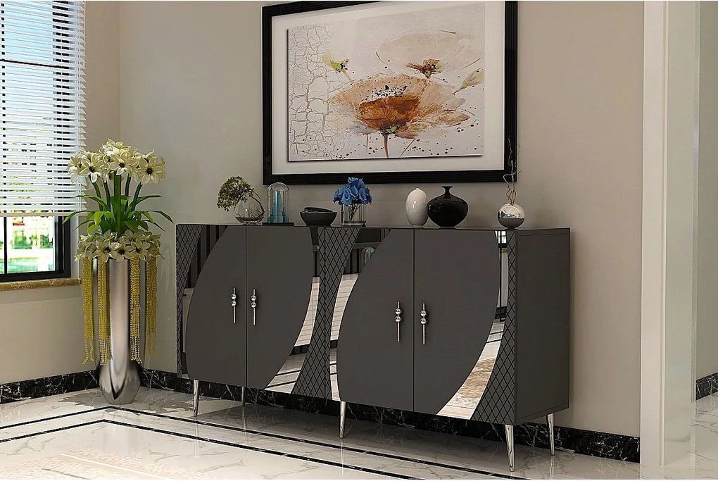 Komoda – 150 cm – Antracyt i srebro – Płyta wiórowa z powłoką melaminową