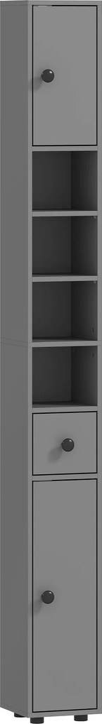 kleankin Szafka łazienkowa, 4 półki, szuflada, płyta wiórowa, smukły design, szara | Aosom PL