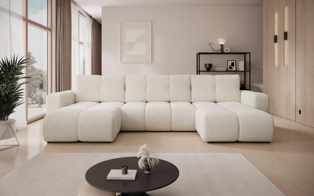 Masseno Narożnik DUCA z funkcją spania i pojemnikiem na pościel Narozniki U, Rozkładana sofa - Beżowy, PERFECT HARMONY 02