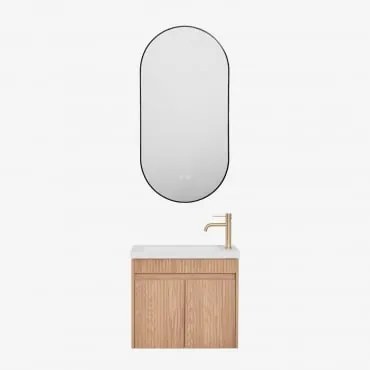 Zestaw Wiszących Mebli Łazienkowych Zintegrowany Z Umywalką Narek Popielaty Brąz & Owalna Osłona Led I - Sklum