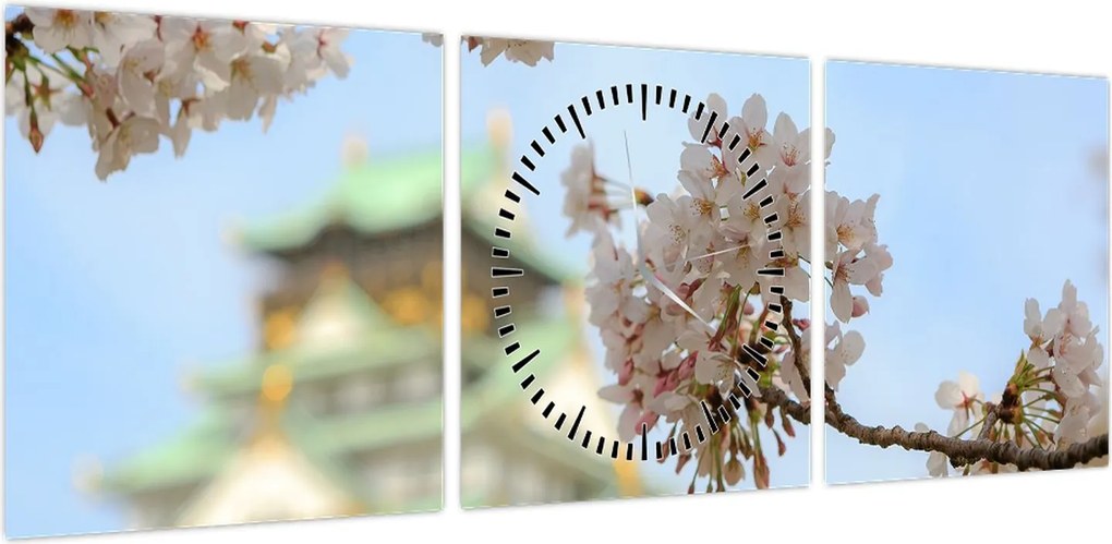 Obraz - Sakura (z zegarem) (90x30 cm)