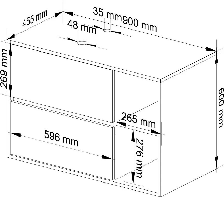 Szafka łazienkowa pod umywalkę z otworami AKORD VAMI Dąb Craft, Czarny 90 cm 2 szuflady 2 półki 90x60x45,5 cm