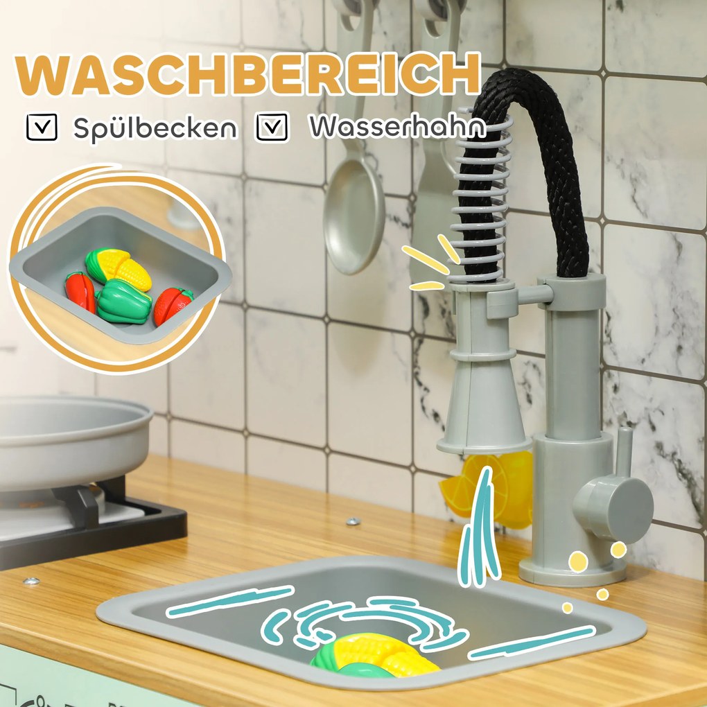 AIYAPLAY Kuchnia Zabawkowa dla Dzieci, Komplet z Tablicą, Okapem, Realistyczne Efekty Świetlne i Dźwiękowe, Przybory Kuchenne