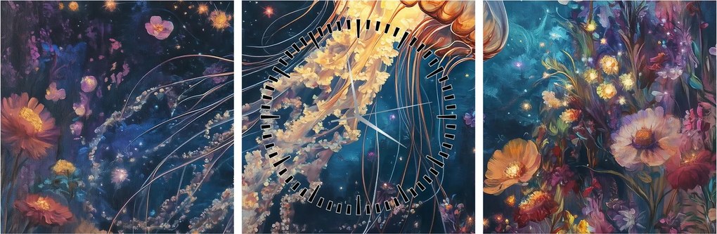 Obraz - Magiczna meduza (z zegarem) (90x30 cm)