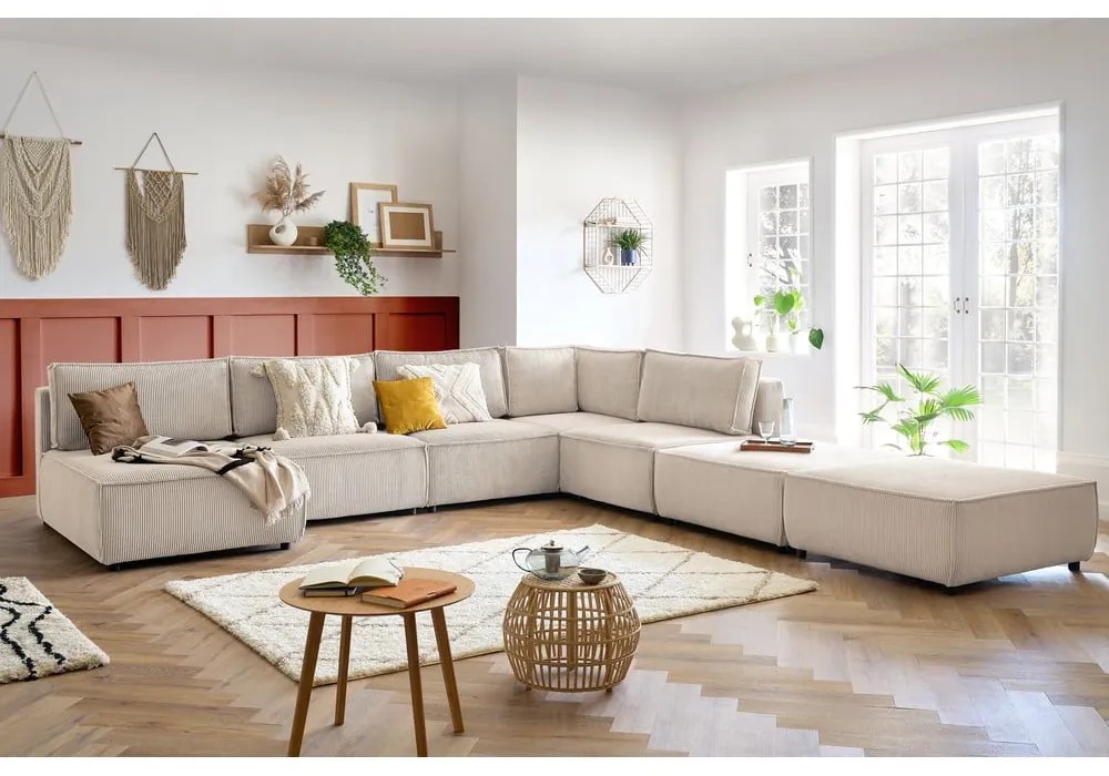 Kremowy sztruksowy narożnik (w kształcie litery U/strona zmienna) Nihad modular – Bobochic Paris