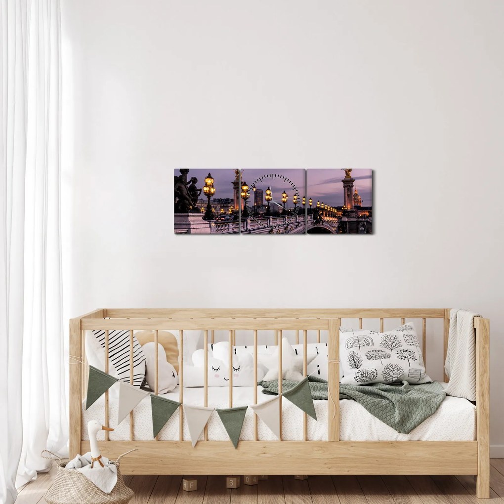 Obraz - Most Aleksandra III. w Paryżu (z zegarem) (90x30 cm)