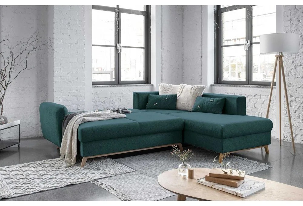 Turkusowy rozkładany narożnik Miuform Scandic Lagom L, prawostronny