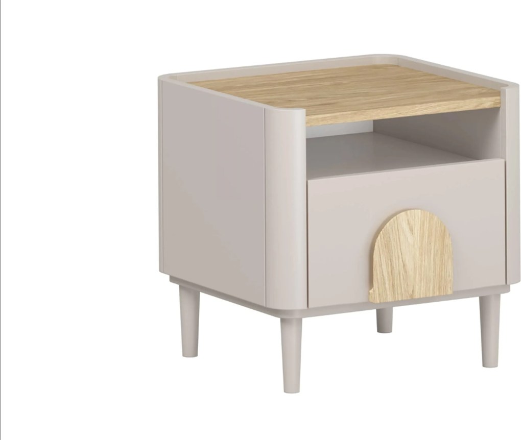 Szafka nocna Amilio z szufladą 50 cm na nóżkach - kaszmir / dąb olejowany / uchwyty dąb jasny
