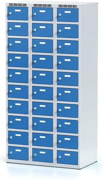 Alfa 3 Szafka skrytkowa S6, 30 schowków, 1800 x 900 x 500 mm, zamek cylindryczny, drzwi niebieskie