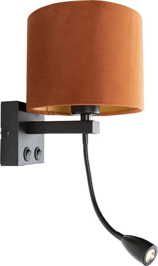 Lampa ścienna czarna z elastycznym ramieniem i pomarańczowym kloszem ze złotym wnętrzem 18 cm - Brescia Combi