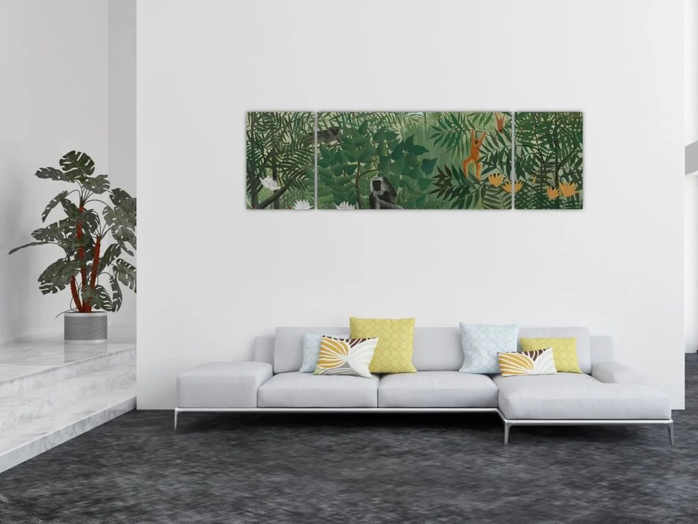 Obraz - Henri Rousseau, Tropical Forest with Monkeys, reprodukcje (170x50 cm)