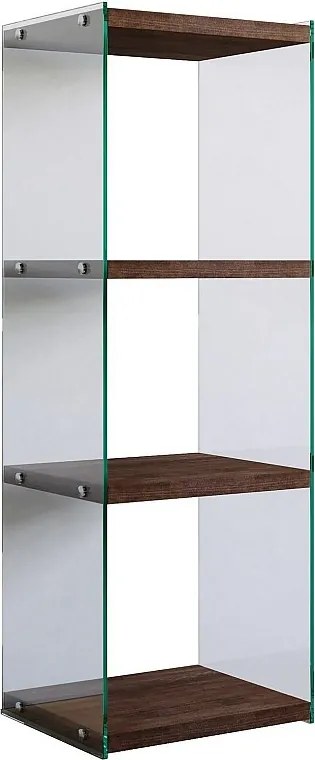 Nowoczesny regał z drewna orzechowego, wys. 120 cm x szer. 40 cm x gł. 35 cm | Wykonany w 100% z litego drewna sosnowego i szkła hartowanego