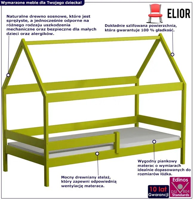 Zielone łóżko do pokoju dziecięcego ze stelażem - Cubis 3X 160x80 cm