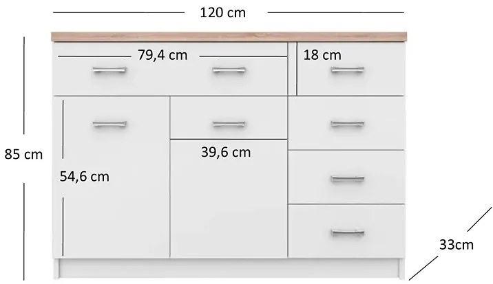 Biała komoda z szafką i 5 szufladami 120 cm T0-K67