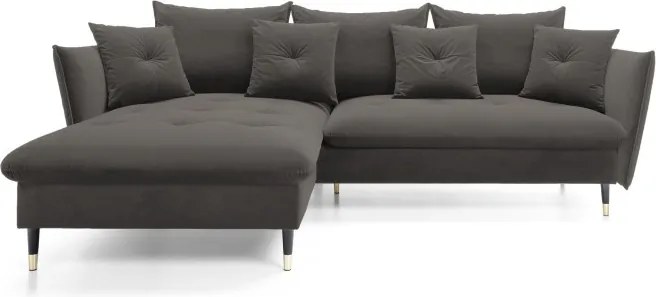 Narożnik GLAM Lewostronny z funkcją spania, zestaw z poduszkami wolnostojący tkanina RIVIERA 95 Ciemny szary DOMO HOME