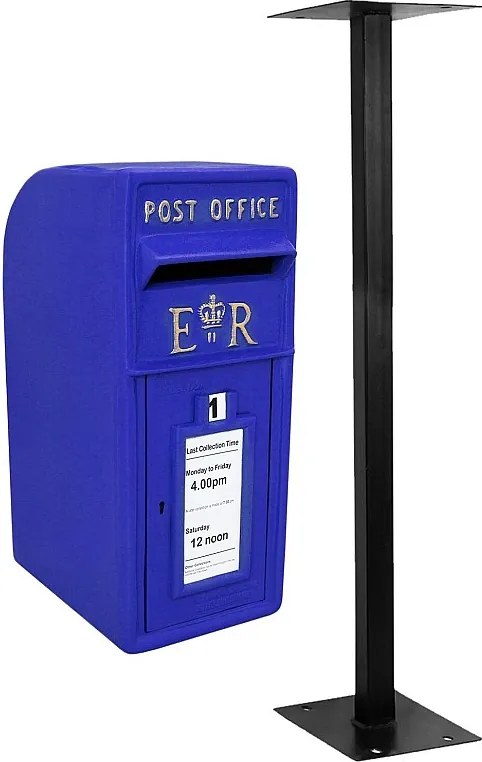 Niebieska szkocka skrzynka pocztowa ze stojakiem