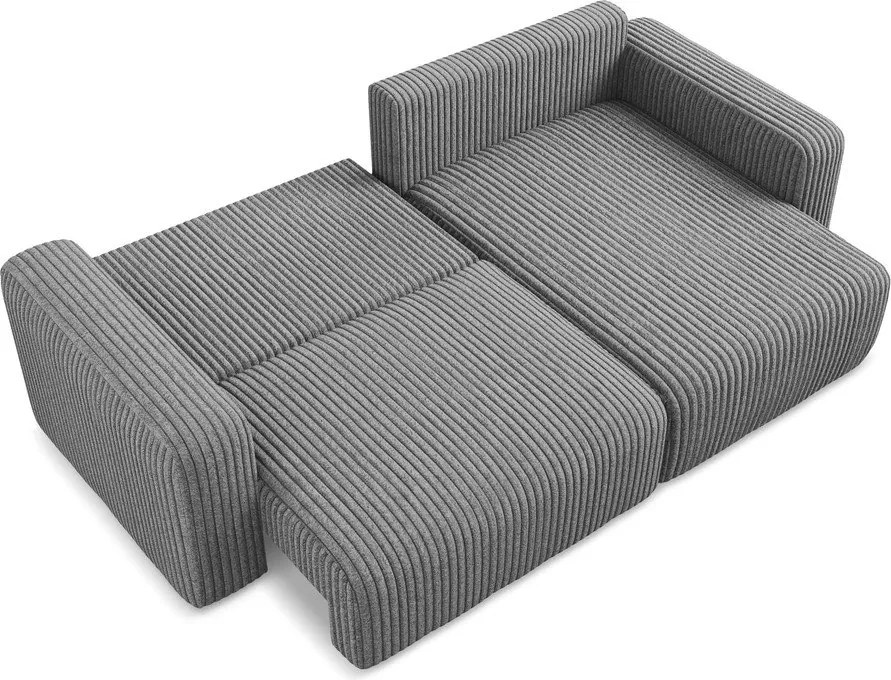 Szary sztruksowy rozkładany/ze schowkiem narożnik (prawostronny/z szezlongiem) Kona – Makamii