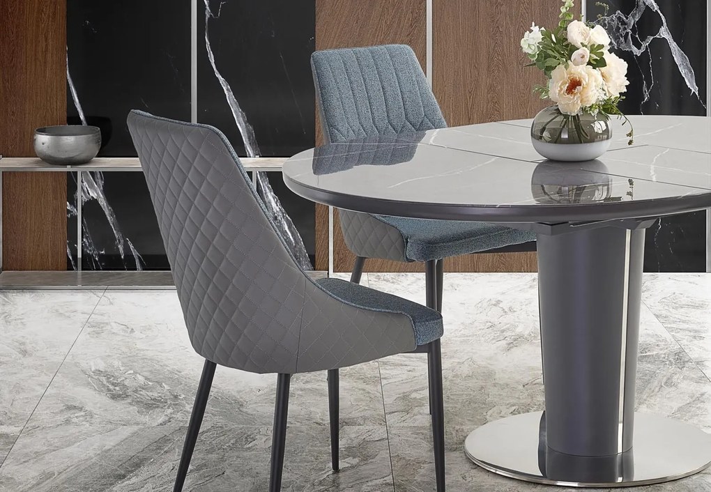 Okrągły stół Ricardo ze szklanym blatem w imitacji marmuru