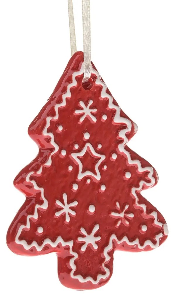 Ceramiczna zawieszka dekoracyjna Drzewko, 9 x 8,7x 1 cm, czerwony piernik