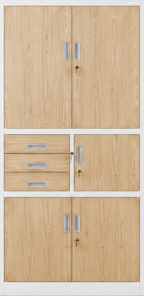 Biurowa szafa z sejfem Eco design Filip II, 90x40x185 cm, biały/dąb sonoma