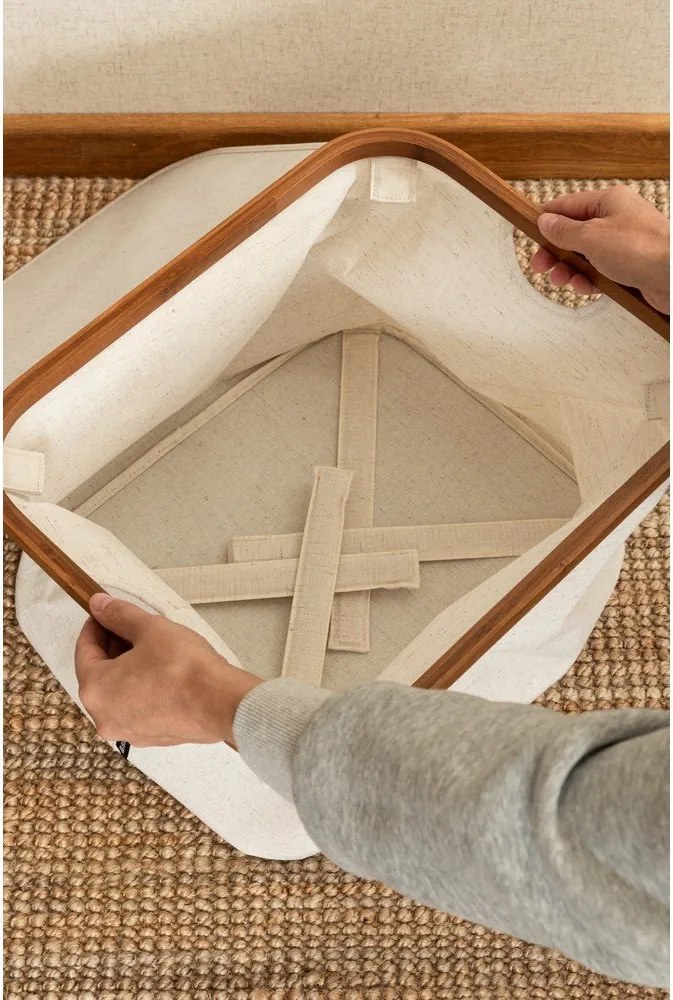 Kremowy tekstylny pojemnik z pokrywką 40,5x33x30 cm Bamboo/Linen – Bigso