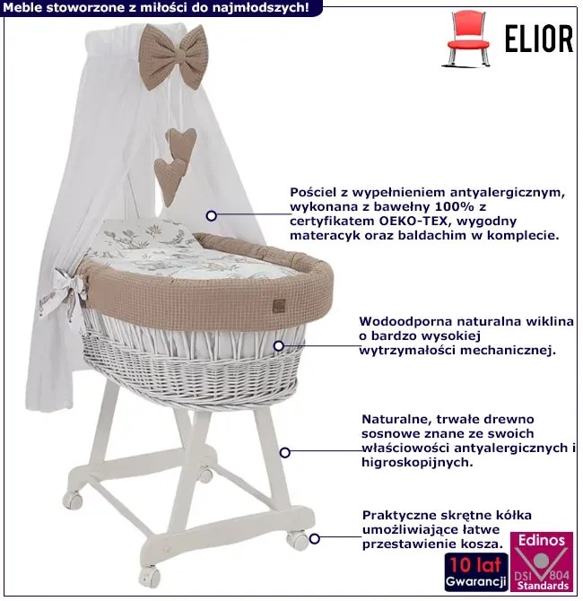 Beżowy Zestaw Łóżeczko Z Baldachimem W4-R35