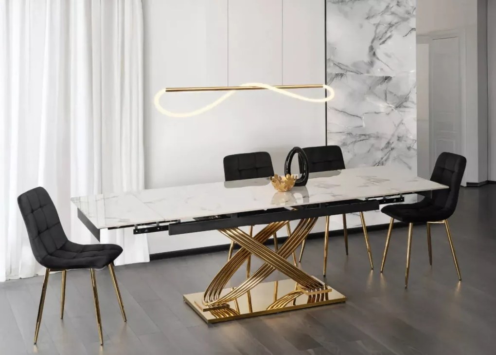 Stół rozkładany Tevois 160-240 cm – blat ze spieku kwarcowego, elegancki i nowoczesny stół do salonu