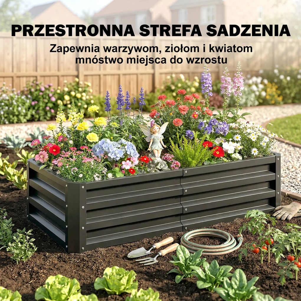 Outsunny Podwyższona Grządka Odporna na Warunki Atmosferyczne z Ocynkowanej Stali z Otwartą Podłogą 120x60x30.5cm Szara | Aosom PL