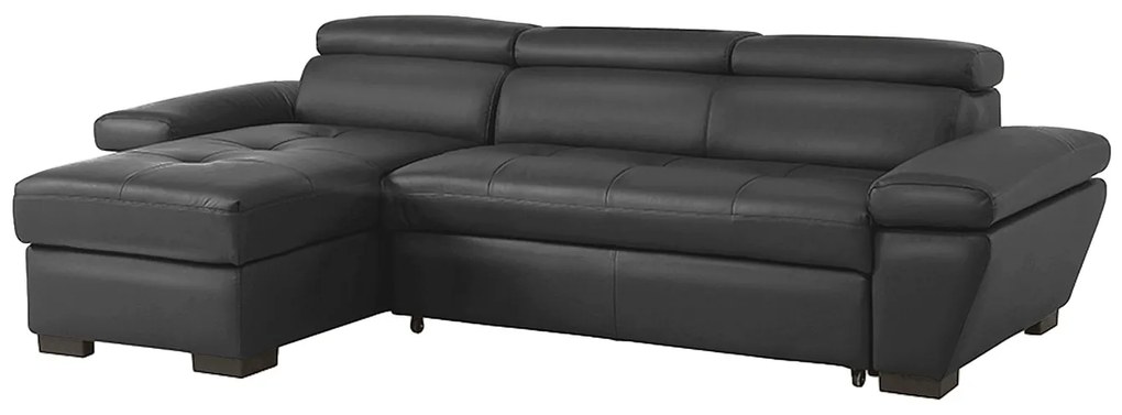 Kanapa narożna rozkładana ze skóry JONOVA - Antracytowy - Narożnik lewostronny