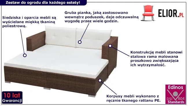 Brązowy, 3-cz. zestaw rattanowy do ogrodu – Manila