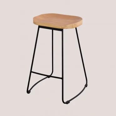 Zestaw 4 Wysokich Stołków Ze Stali I Drewna Wiązowego Neicol Czarna & ↑65 Cm - Sklum