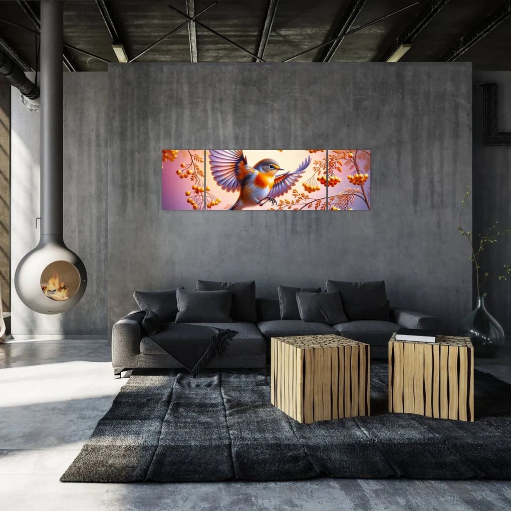 Obraz - Ptak z jarzębiną (170x50 cm)