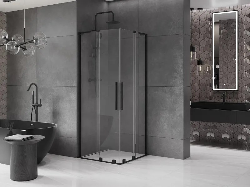 Mexen Velar L Duo kabina prysznicowa rozsuwana 80 x 80 cm, transparent, czarna - 871-080-080-02-03-70