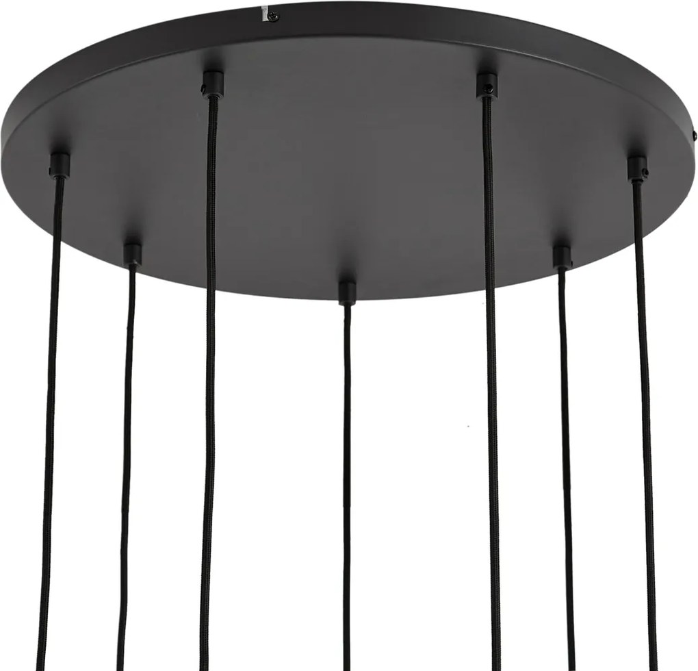 Nowoczesna lampa wisząca czarna z białym okrągłym szkłem 7-punktowa - Misty