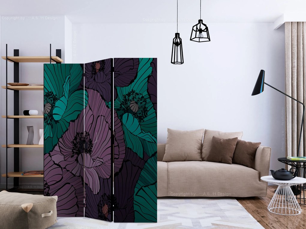 Parawan akustyczny Kwiaty 135x172 cm 3-częściowy niebieski ARTGEIST B