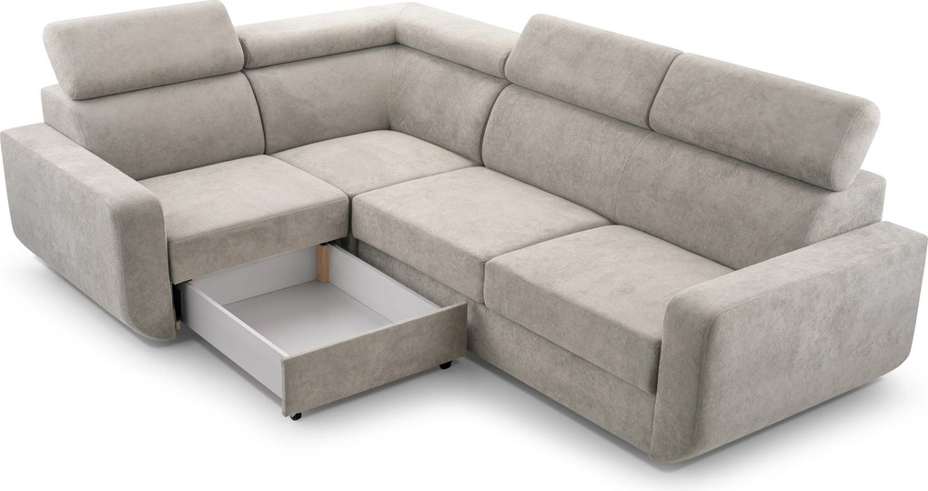 Masseno Narożnik RENO z funkcją spania i pojemnikiem na pościel Narozniki L, Rozkładana sofa - Szary, VELO 633