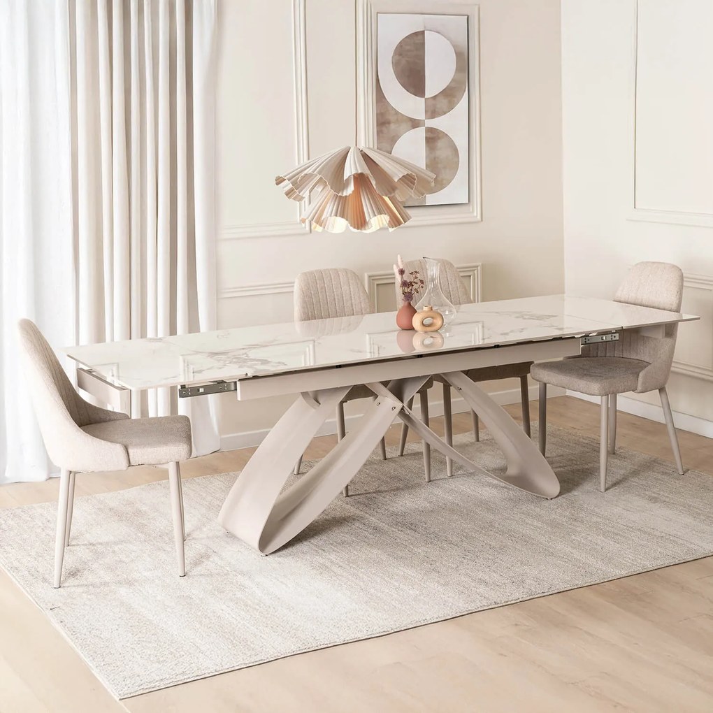 Zestaw Stół Rozkładany LUIGI 160-240 cm Biały Marmur/Kaszmir i 4 Krzesła TORINO Kremowe Nowoczesne