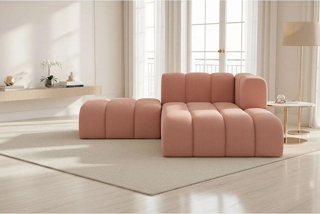 Szezlong z pufą Grand, tkanina Salvador, Różowy, Prawy