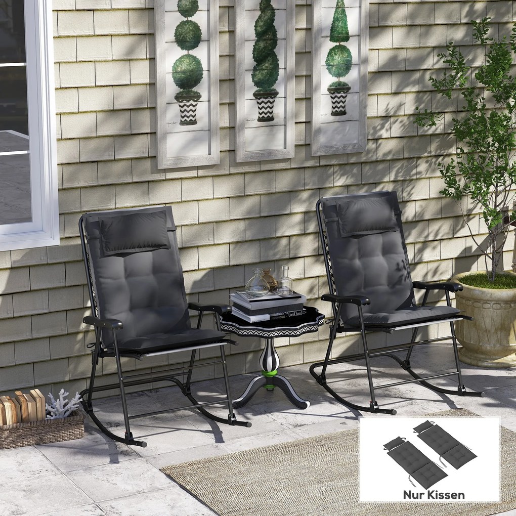 Outsunny Zestaw 2 Wodoodpornych Poduszek na Leżak Ogrodowy, Ciemnoszary 50x116x5 cm