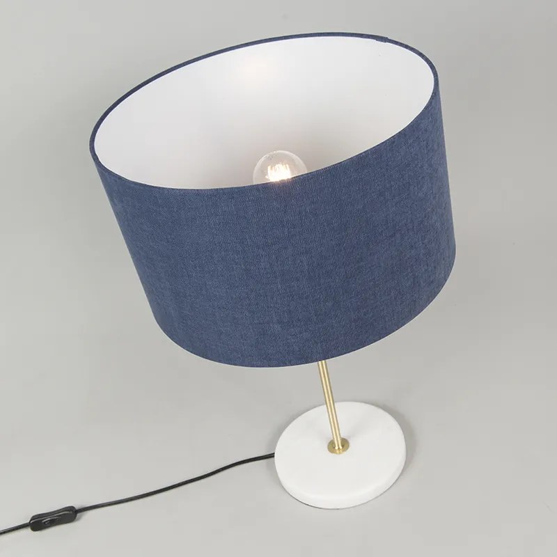 Lampa stołowa mosiężna z niebieskim kloszem 35 cm - Kaso Nowoczesny Oswietlenie wewnetrzne