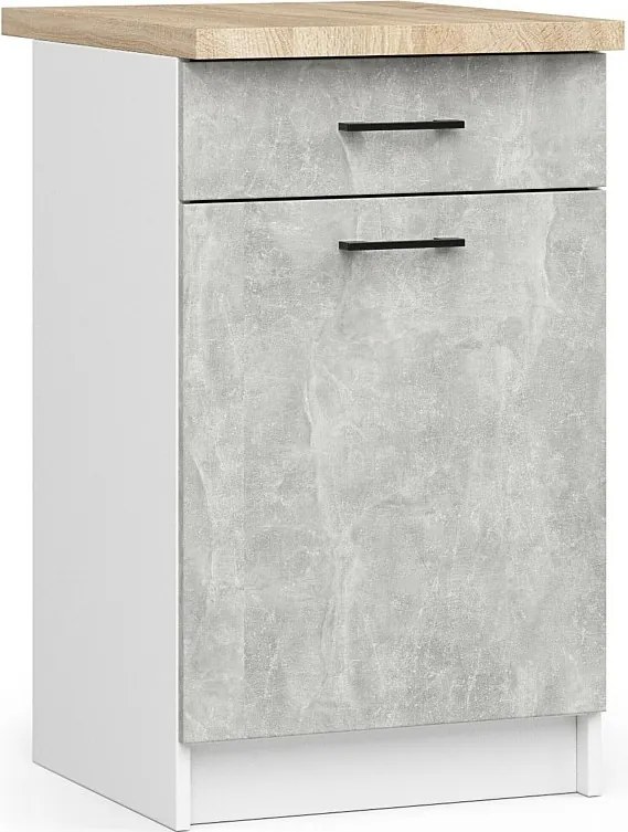 Szafka kuchenna AKORD S50 z blatem system OLIWIA Biała 50 cm 1 drzwi 1 szuflada kolor Beton mat 2 półki 50x46x85 cm