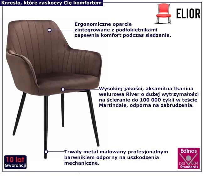 Brązowe welurowe eleganckie krzesło do stołu T8-B82