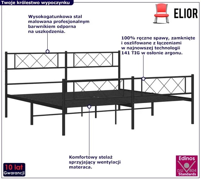 Czarne metalowe łóżko małżeńskie 180x200cm - Espux