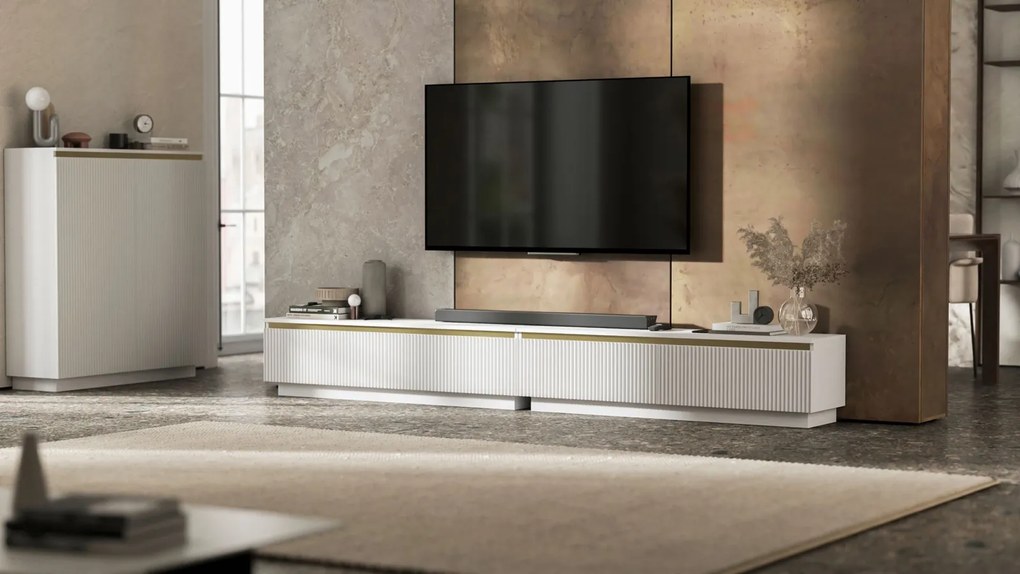 Podwójna szafka pod telewizor Selene 280 cm, stojąco/wisząca, kolor biały