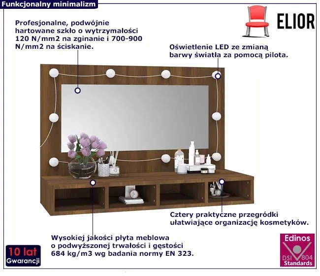 Toaletka z lustrem i półkami na biurko brązowy dąb T8-E62