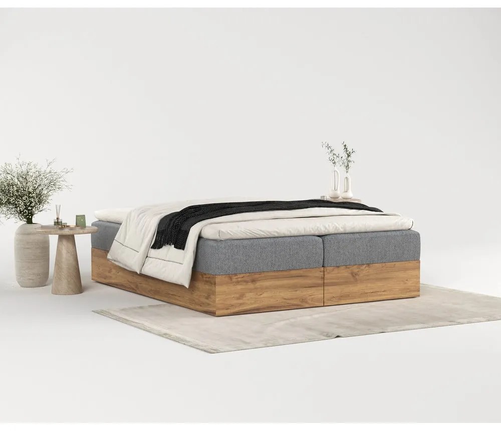 Szaro-naturalne łóżko boxspring ze schowkiem 140x200 cm Faro – Maison de Rêve