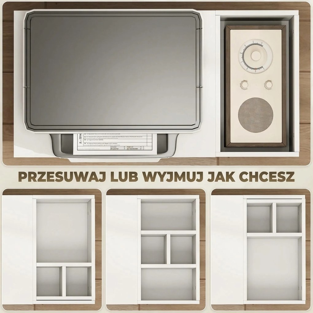 HOMCOM Stojak na drukarkę z podzieloną komorą, półkami do biura, 70 x 34 x 60 cm, biały | Aosom PL