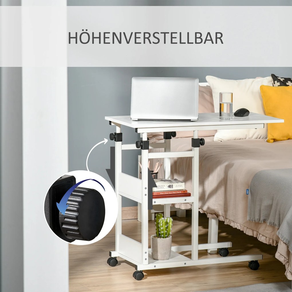 Mobilny Stolik HOMCOM z Regulacją Wysokości i 2 Półkami, Biały